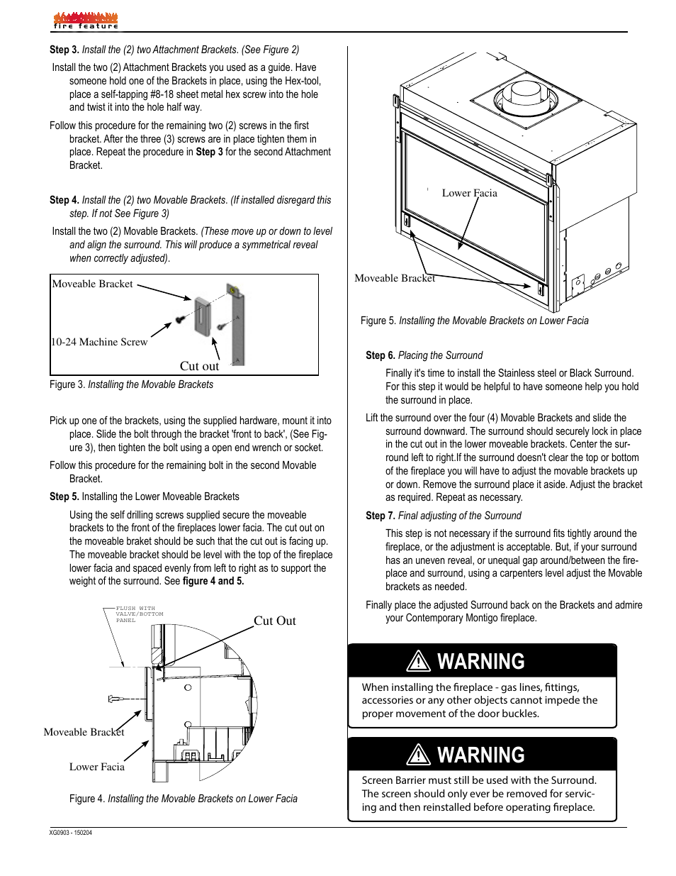 Warning, Cut out, 24 machine screw moveable bracket | Montigo H34 User Manual | Page 2 / 2
