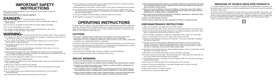Conair Massaging Spa Foot Bath FB33R User Manual | 2 pages