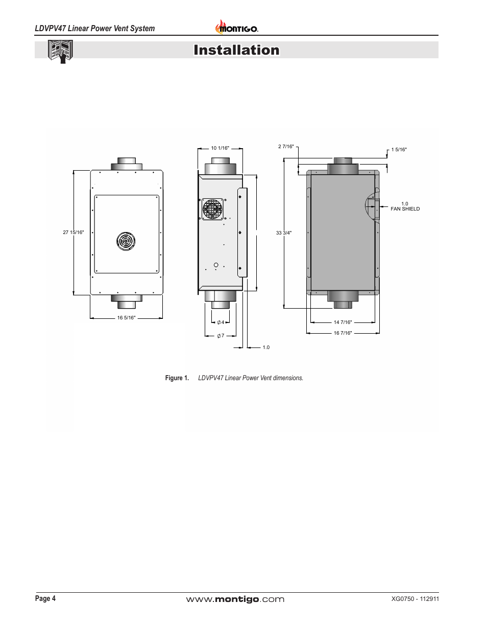 Installation, Ldvpv47 linear power vent system, Page 4 | Montigo LDVPV47 User Manual | Page 4 / 16