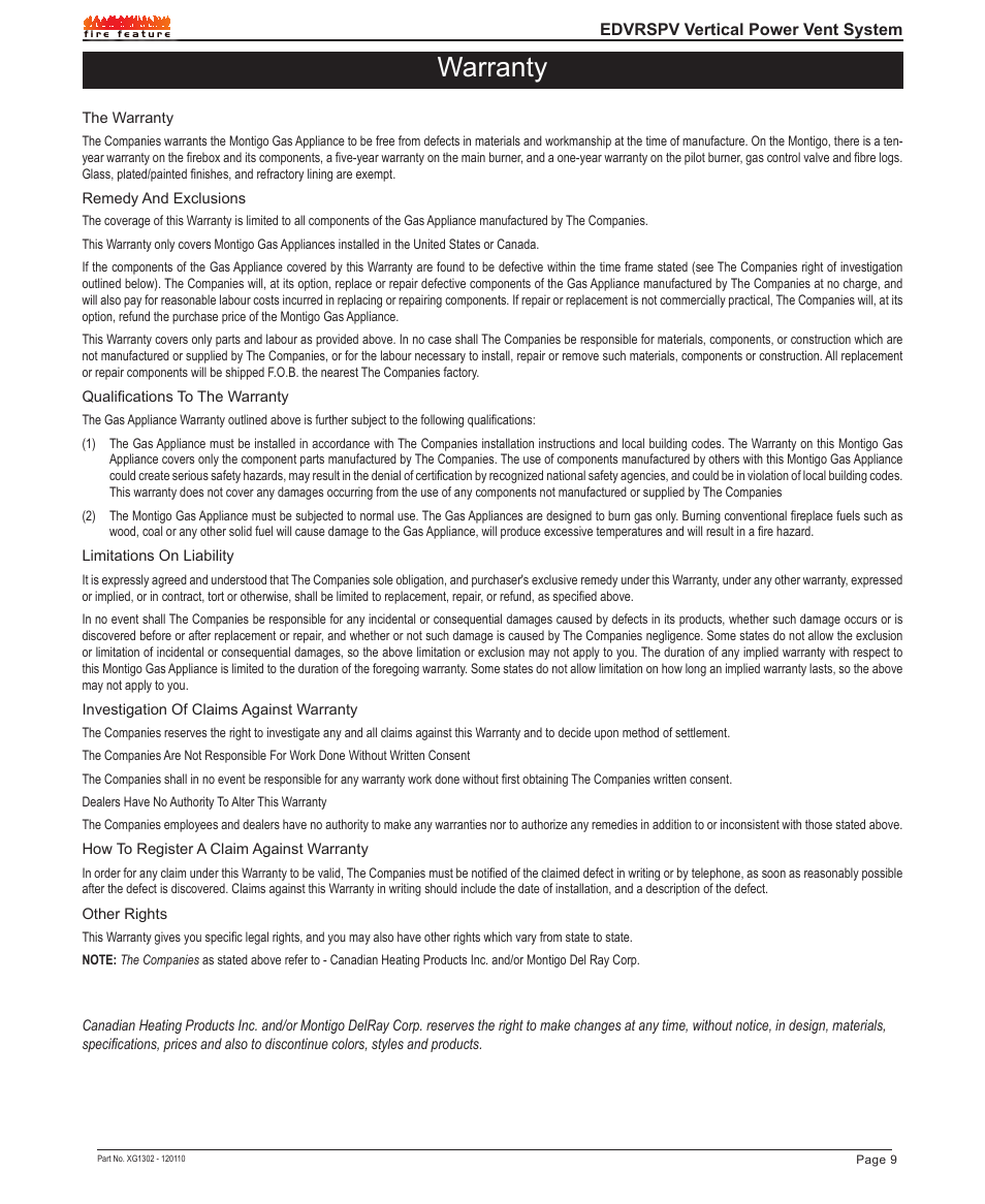 Warranty | Montigo EDVRSPV47 User Manual | Page 9 / 12