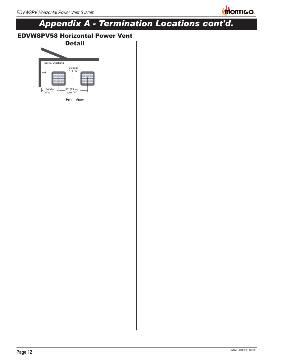 Appendix a - termination locations cont'd, Edvwspv58 horizontal power vent detail, Page 12 edvwspv horizontal power vent system | Montigo EDVWSPV47 User Manual | Page 12 / 16