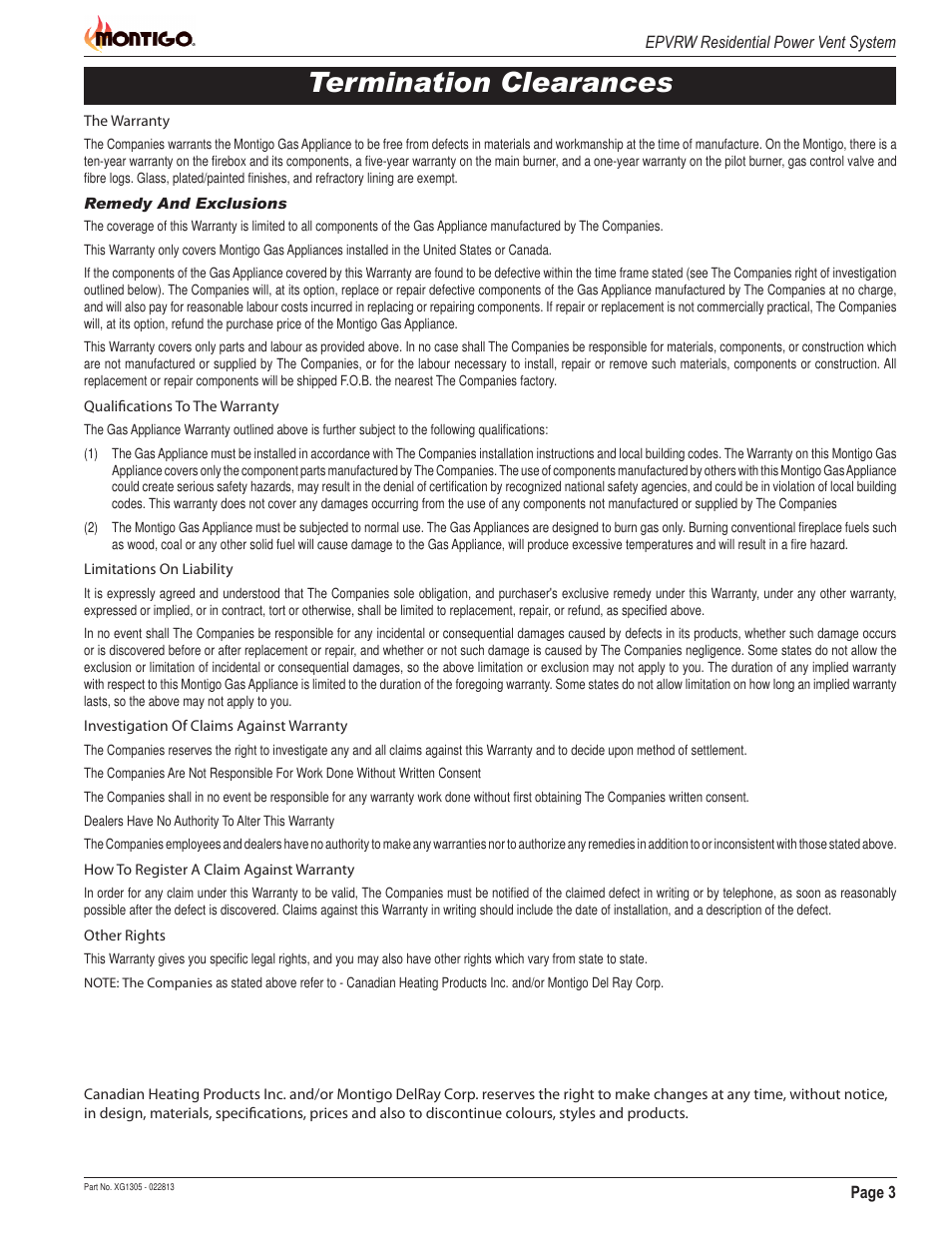 Termination clearances | Montigo EPVRW User Manual | Page 3 / 6