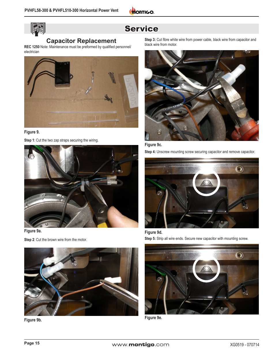 Service, Capacitor replacement | Montigo PVHFL58-300 User Manual | Page 15 / 22