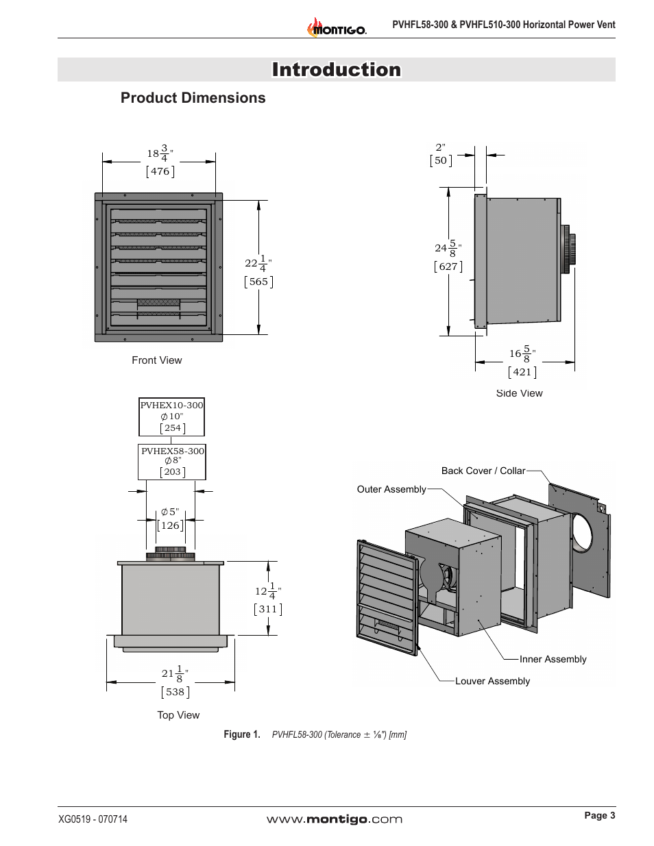 Introduction, Product dimensions | Montigo PVHFL58-300 User Manual | Page 3 / 22
