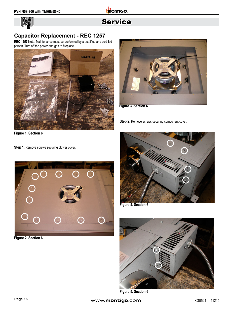 Capacitor replacement - rec 1257, Service | Montigo PVHIN58-300 User Manual | Page 16 / 26