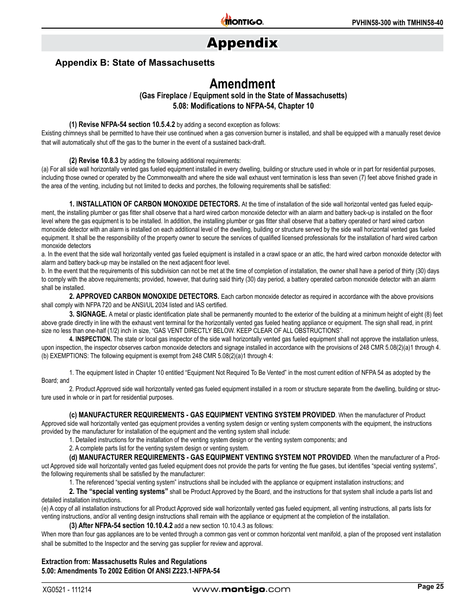 Appendix b: state of massachusetts, Amendment, Appendix | Montigo PVHIN58-300 User Manual | Page 25 / 26