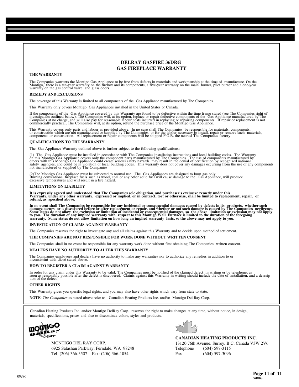 Montigo 36DRG User Manual | Page 11 / 11