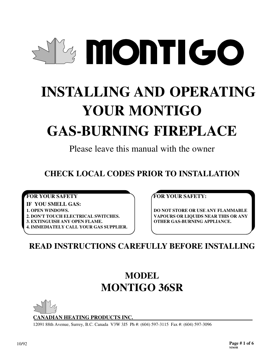 Montigo 36SR User Manual | 6 pages