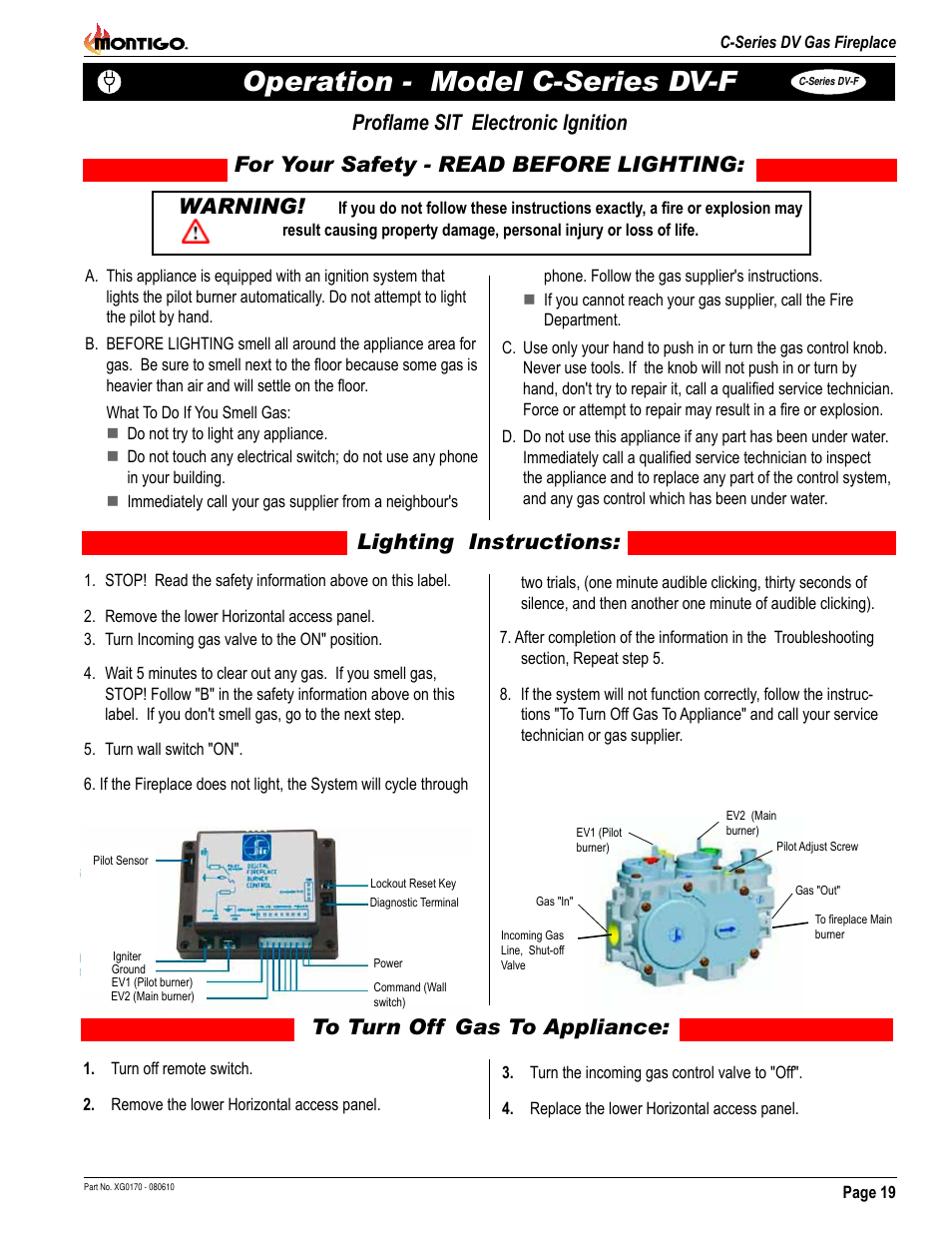 Operation - model c-series dv-f, Warning | Montigo C34DV User Manual | Page 19 / 28