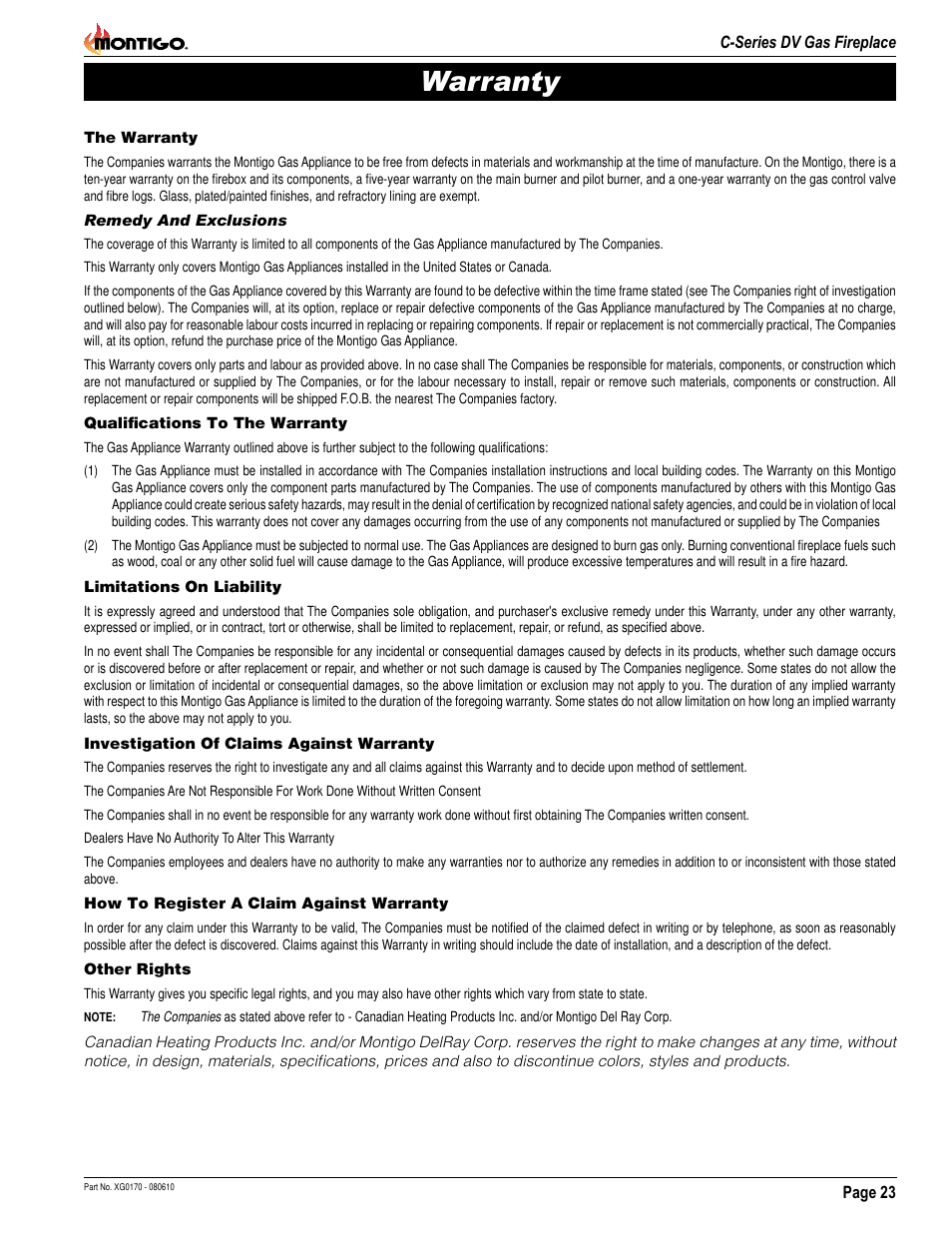 Warranty | Montigo C34DV User Manual | Page 23 / 28