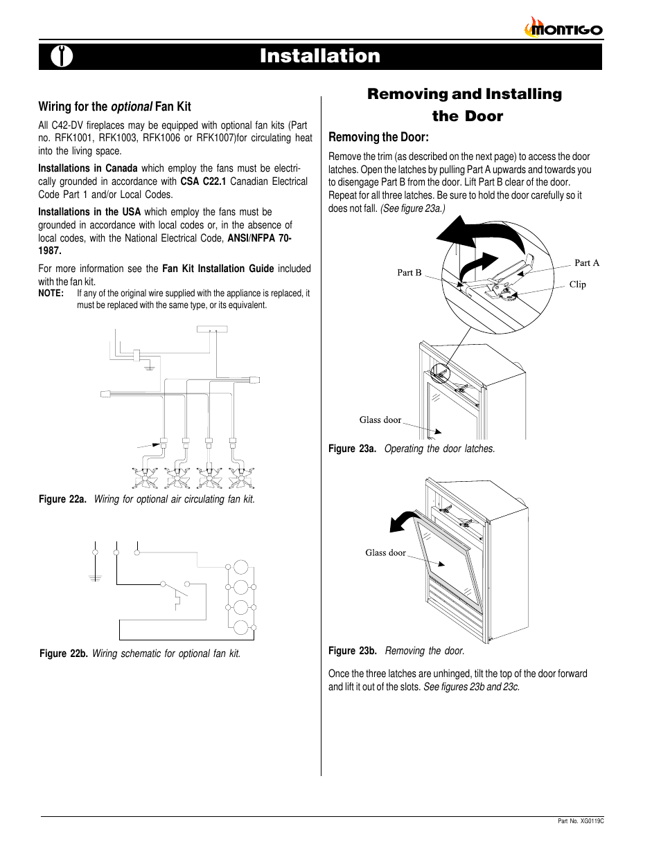 Installation, Removing and installing the door | Montigo C42DV User Manual | Page 12 / 20