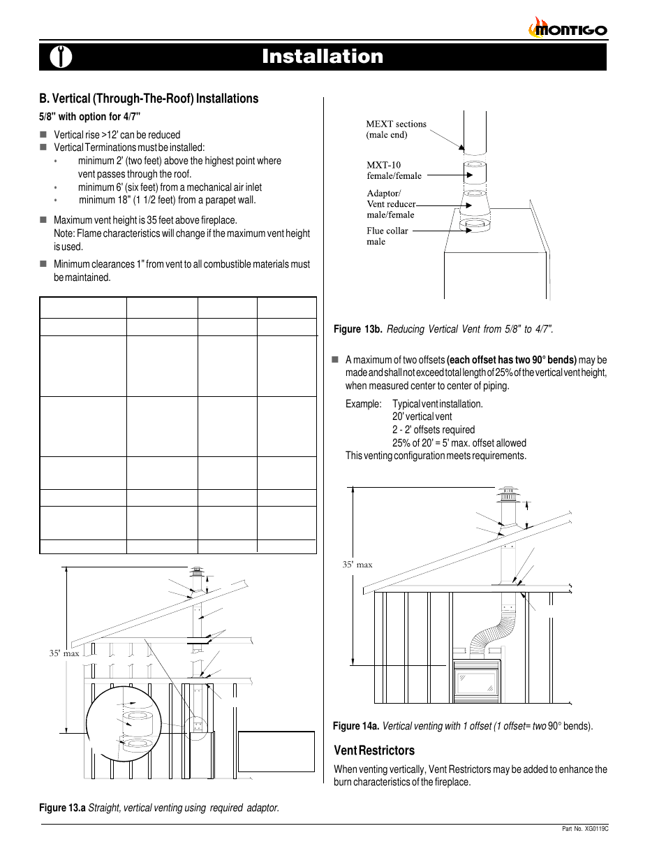 Installation, B. vertical (through-the-roof) installations, Vent restrictors | Montigo C42DV User Manual | Page 8 / 20