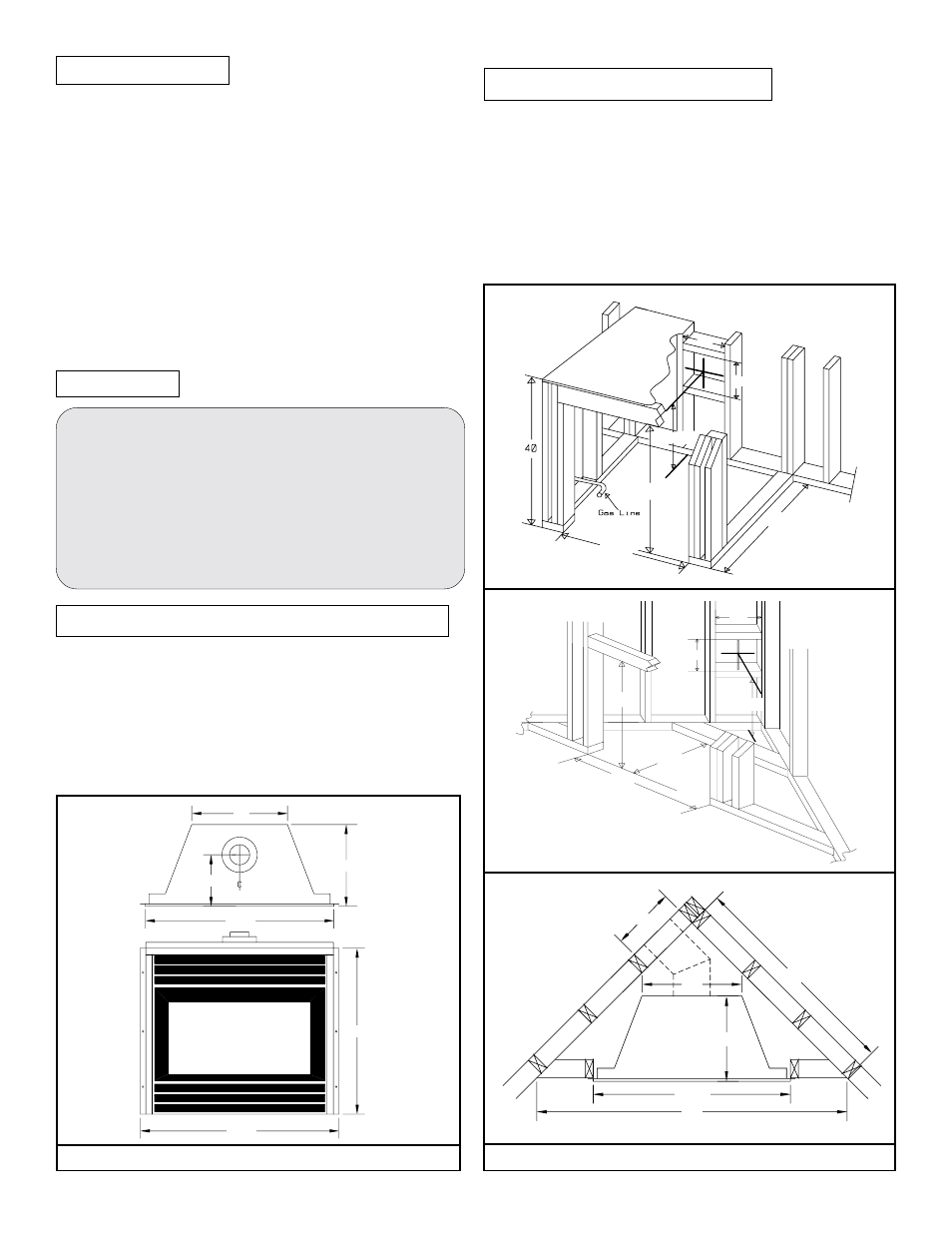 Installing the fireplace, Introduction, Cautions | Selecting your fireplace location, Figure 1. fireplace dimensions, Figure 2. framing dimensions | Montigo E36DV-RV User Manual | Page 2 / 8