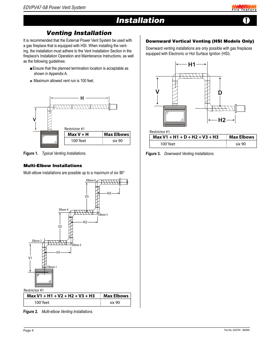 Installation, Venting installation, H2 h1 v d | Montigo EDVPV47 User Manual | Page 4 / 12