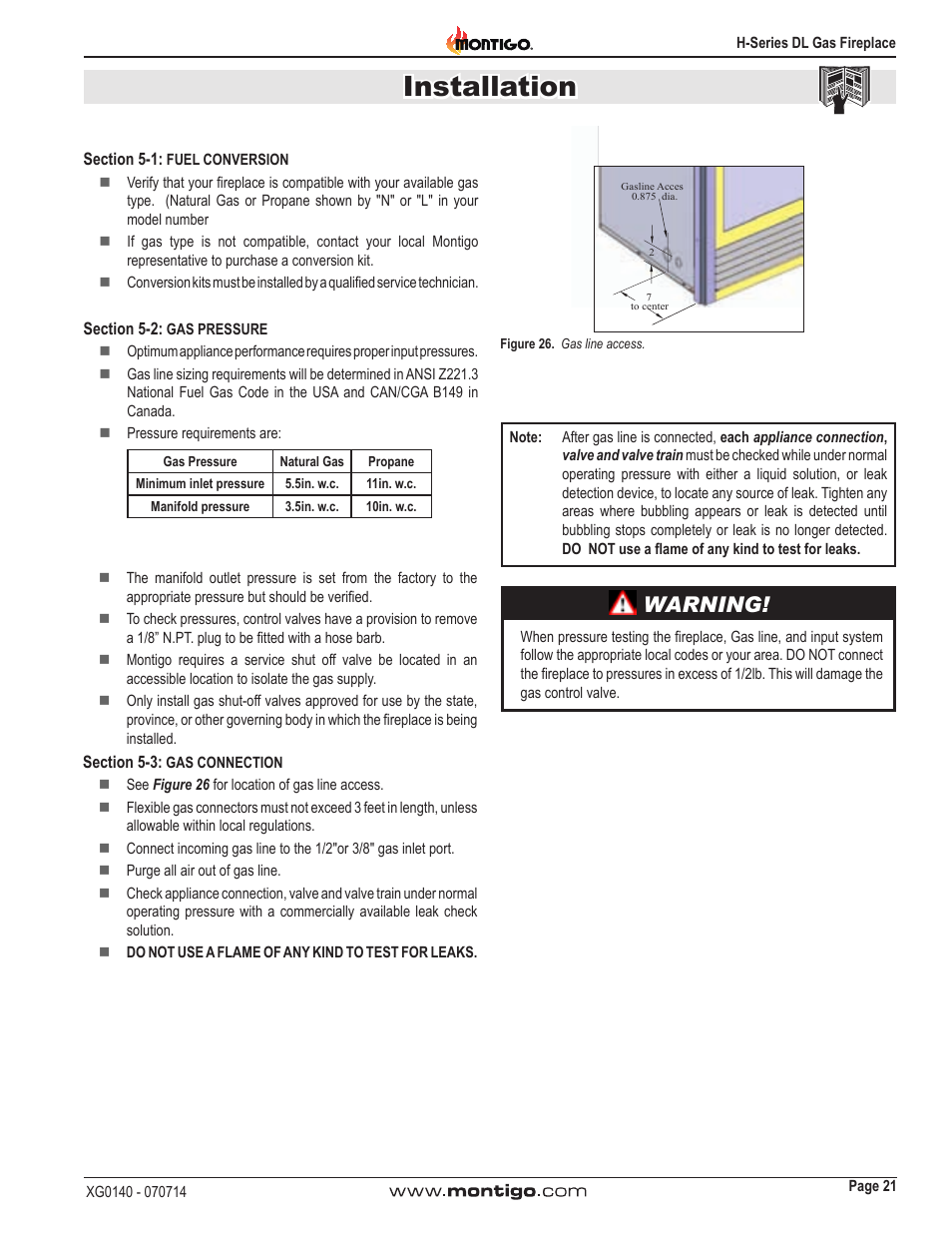 Installation, Warning | Montigo H34DL User Manual | Page 21 / 40