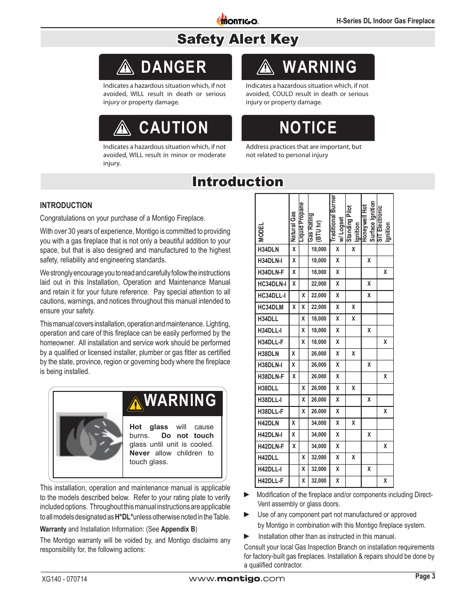 Danger warning caution notice, Warning, Safety alert key introduction | Introduction | Montigo H34DL User Manual | Page 3 / 40