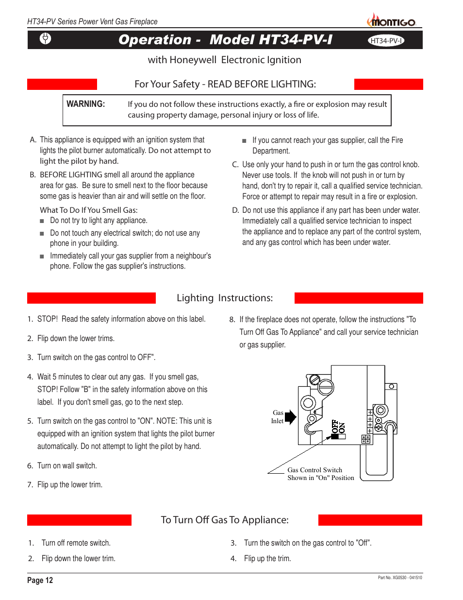 Operation - model ht34-pv-i, With honeywell electronic ignition | Montigo HT34 PV User Manual | Page 12 / 20