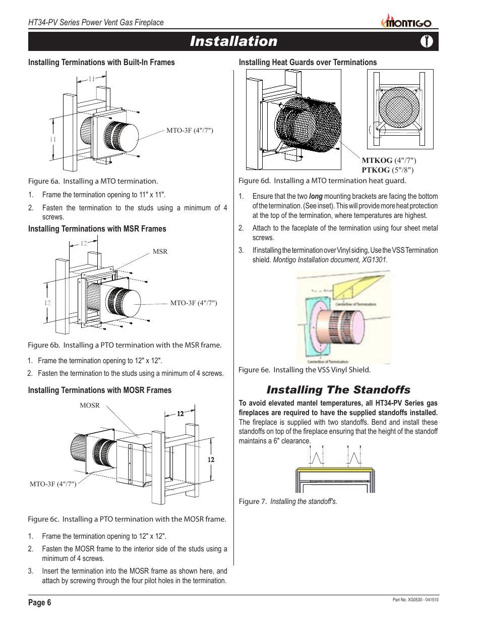 Installation, Installing the standoffs | Montigo HT34 PV User Manual | Page 6 / 20