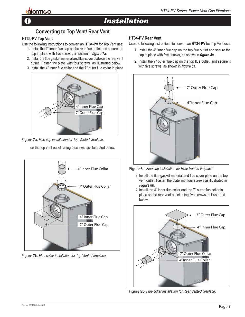 Installation, Converting to top vent/ rear vent | Montigo HT34 PV User Manual | Page 7 / 20