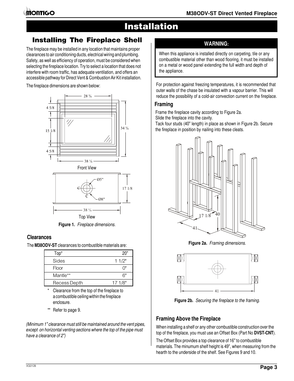 Installation, Installing the fireplace shell | Montigo M38ODV ST User Manual | Page 3 / 16