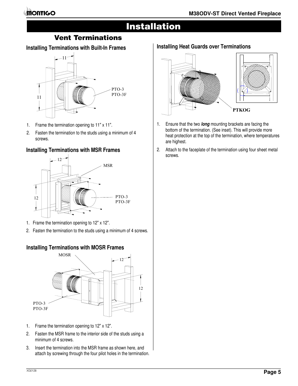 Installation, Vent terminations | Montigo M38ODV ST User Manual | Page 5 / 16