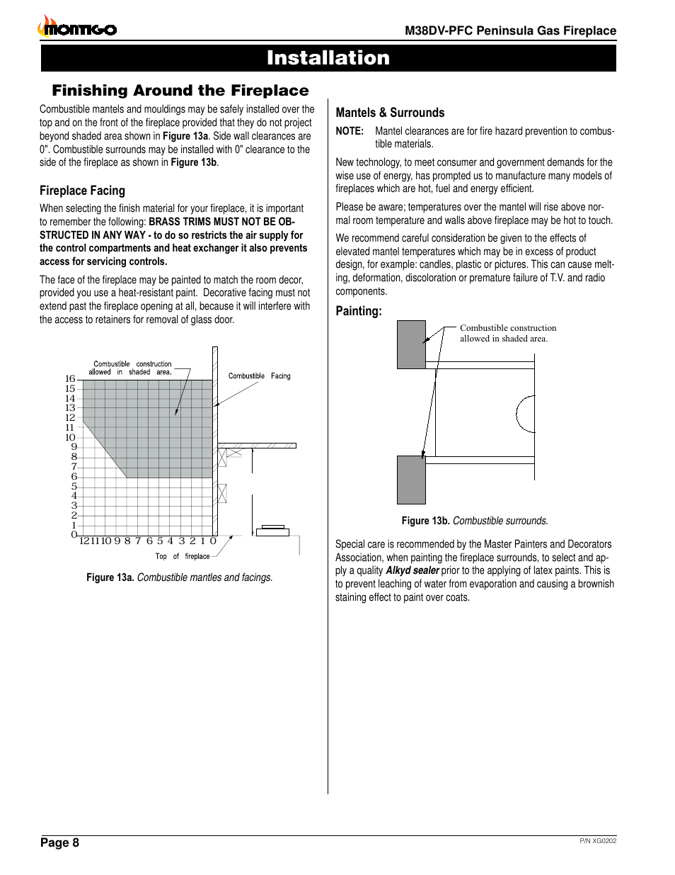 Installation, Finishing around the fireplace, Fireplace facing | Mantels & surrounds, Painting | Montigo M38DV PFC User Manual | Page 8 / 18