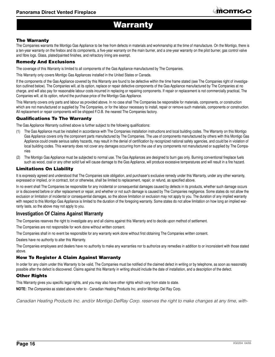 Warranty | Montigo M38DV PRC User Manual | Page 16 / 22