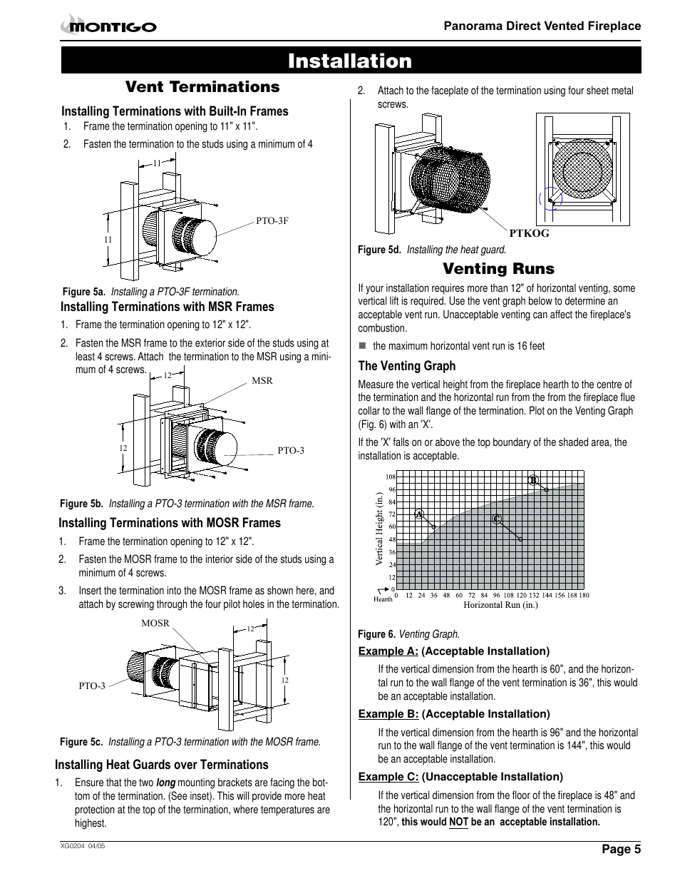 Installation, Venting runs, Vent terminations | Montigo M38DV PRC User Manual | Page 5 / 22