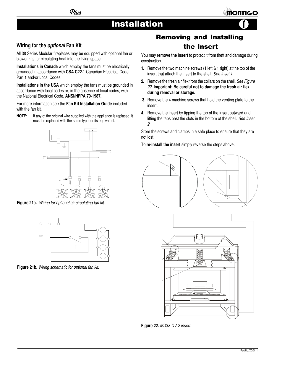 Installation, Removing and installing the insert | Montigo MD38 DV2 User Manual | Page 12 / 22