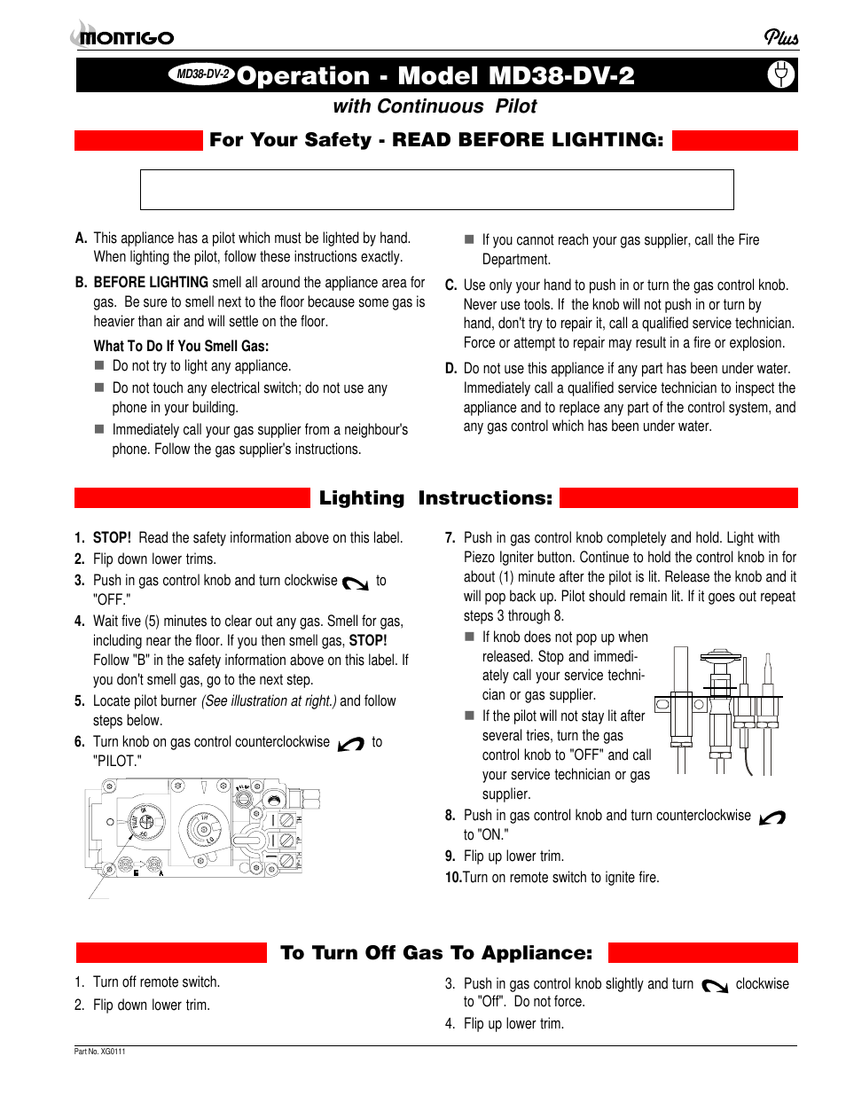 Operation - model md38-dv-2, Lighting instructions | Montigo MD38 DV2 User Manual | Page 15 / 22