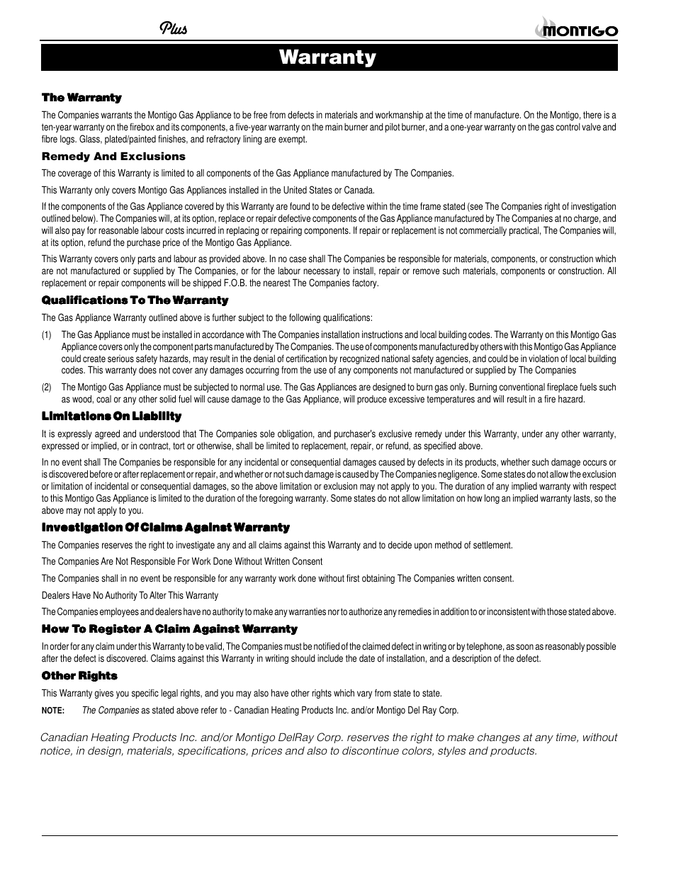 Warranty | Montigo MD38 BV User Manual | Page 12 / 14