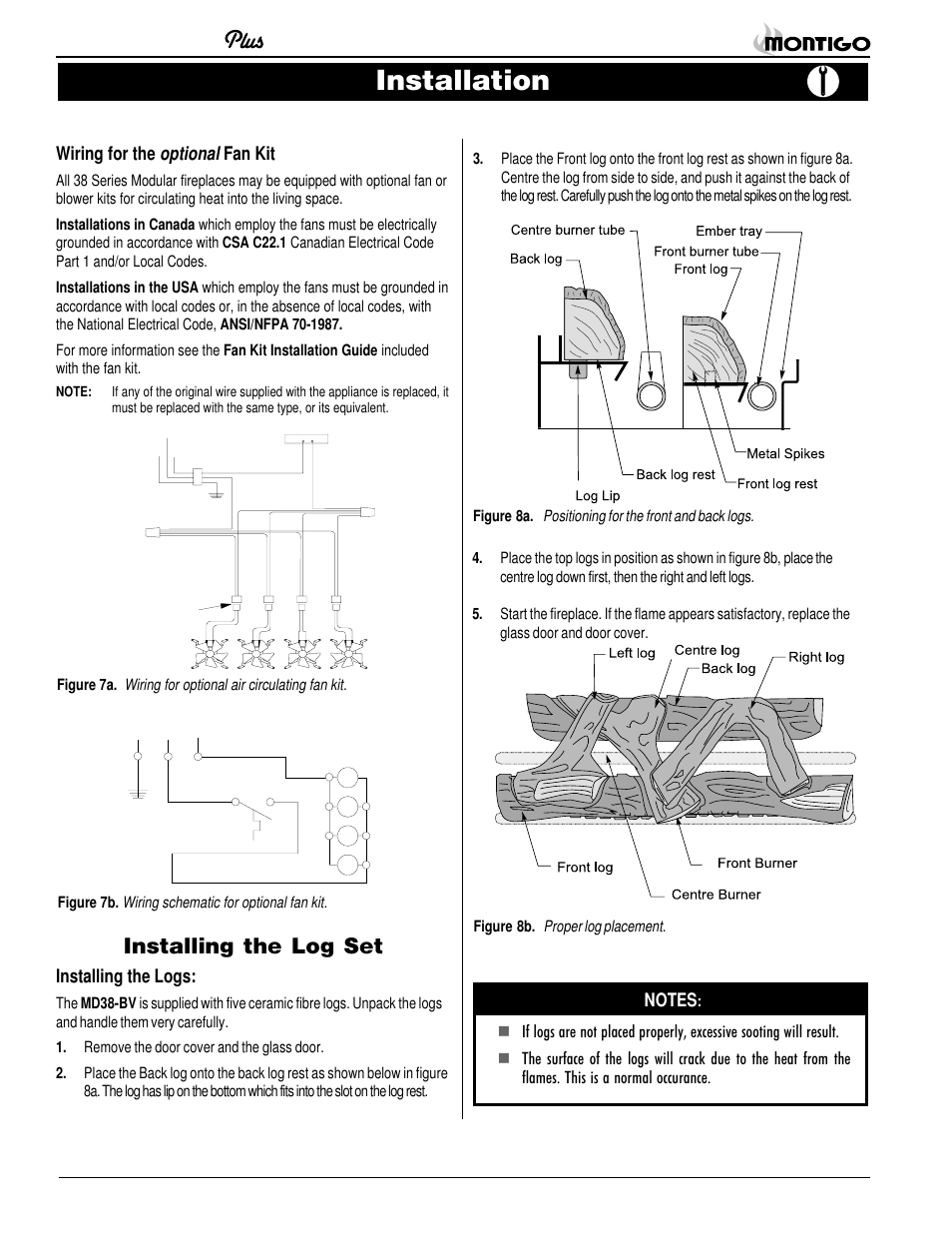 Installation, Installing the log set | Montigo MD38 BV User Manual | Page 6 / 14