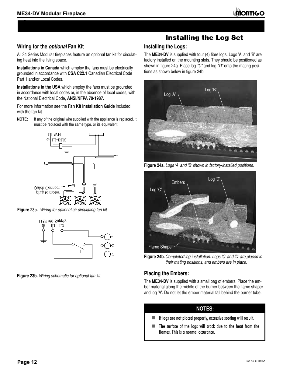 Installation, Installing the log set | Montigo ME34DV User Manual | Page 12 / 20