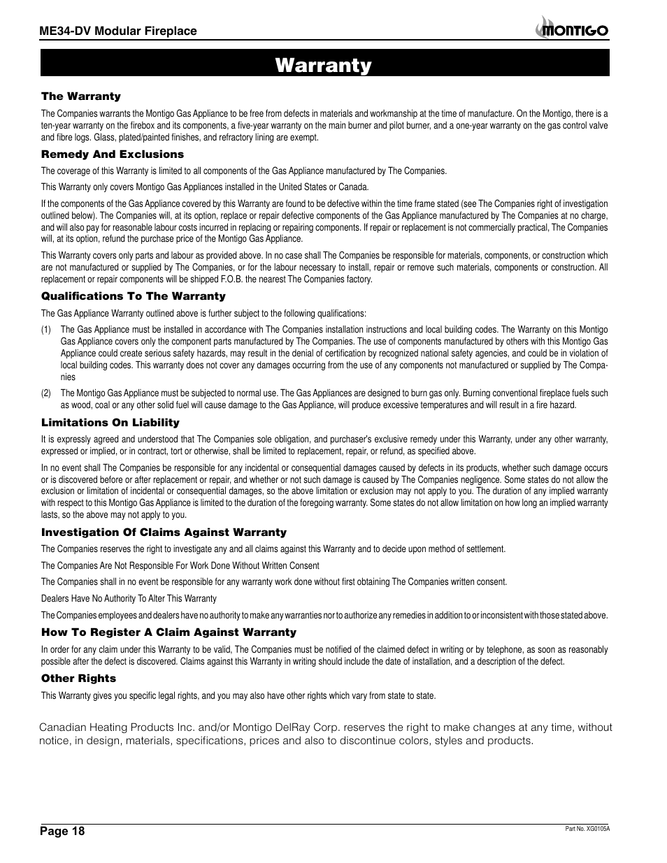 Warranty | Montigo ME34DV User Manual | Page 18 / 20