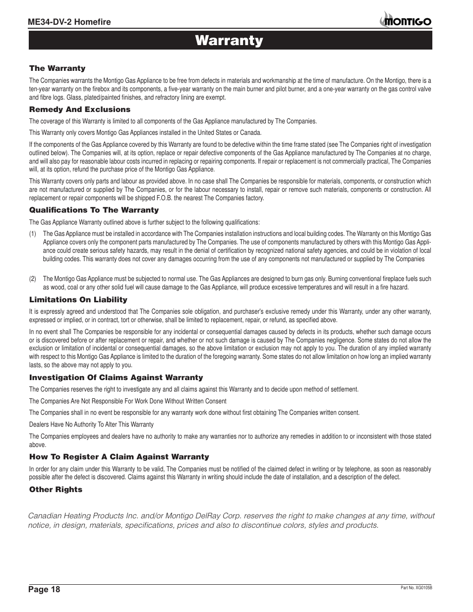 Warranty | Montigo ME34-DV2 User Manual | Page 18 / 20