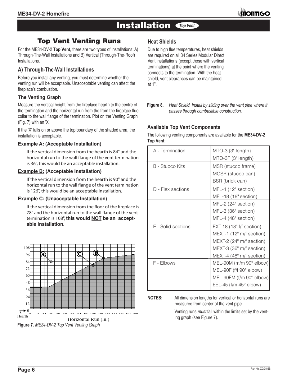 Installation, Top vent venting runs | Montigo ME34-DV2 User Manual | Page 6 / 20