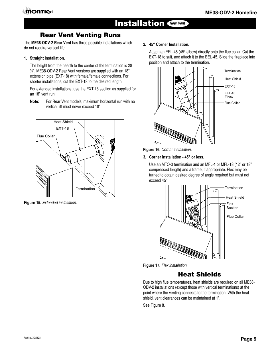 Installation, Rear vent venting runs, Heat shields | Montigo ME38 ODV User Manual | Page 9 / 18