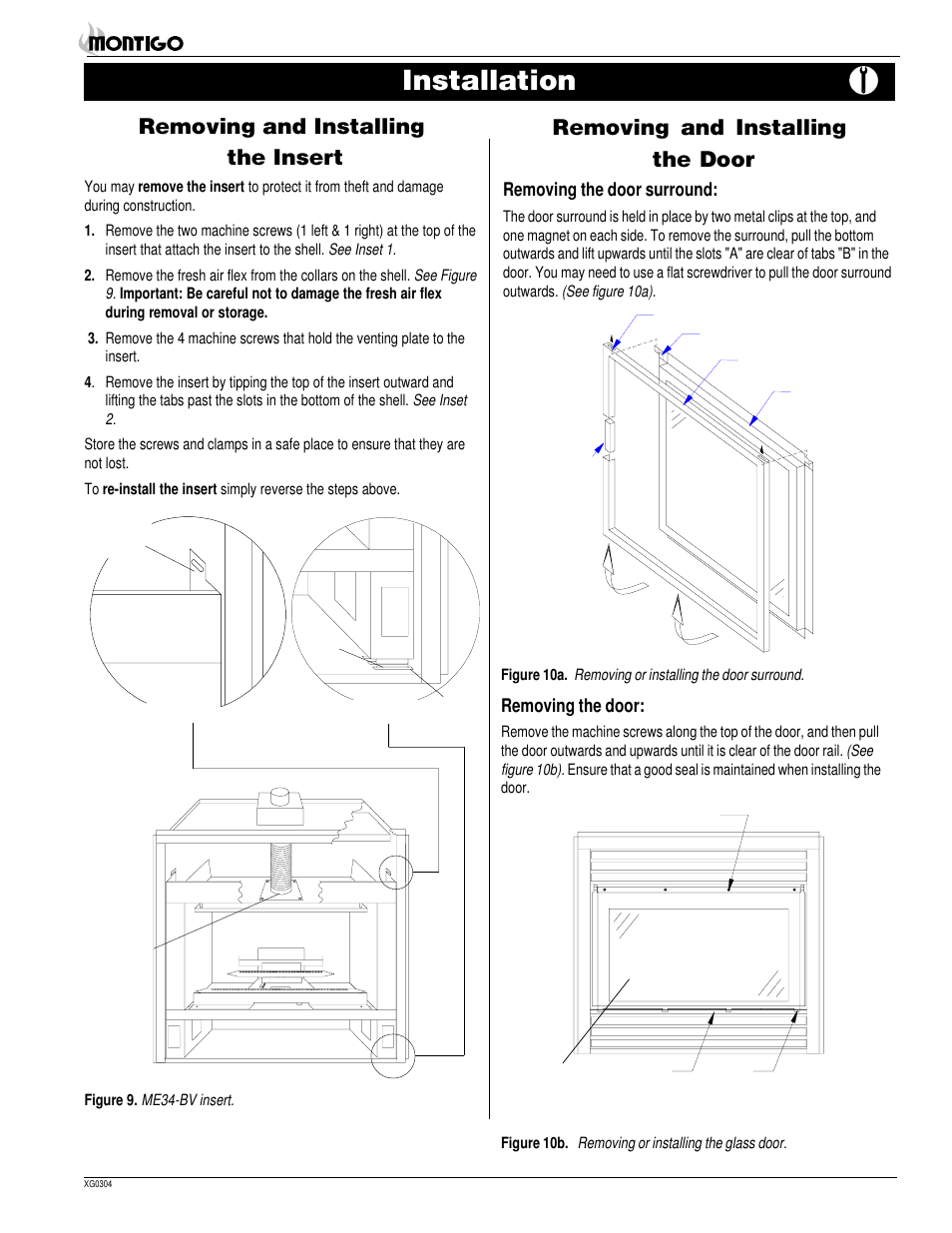 Installation, Removing and installing the insert, Removing and installing the door | Montigo ME34 BV User Manual | Page 7 / 14