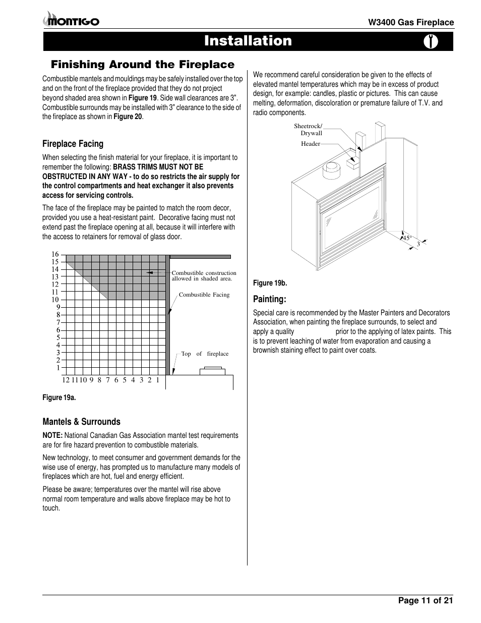 Installation, Finishing around the fireplace | Montigo MW34 DV User Manual | Page 11 / 22