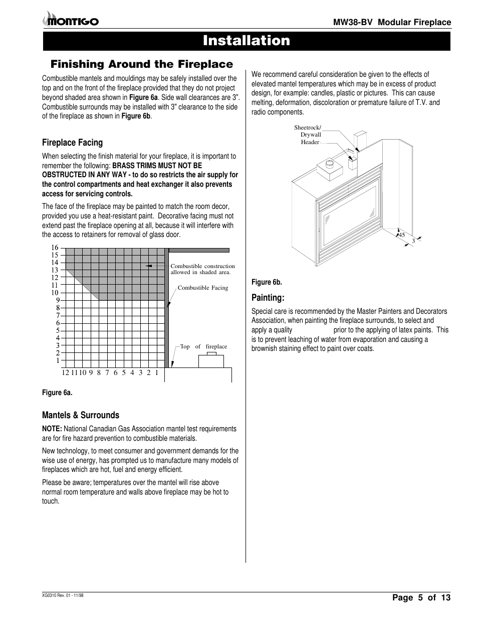 Installation, Finishing around the fireplace | Montigo MW38 BV User Manual | Page 5 / 14