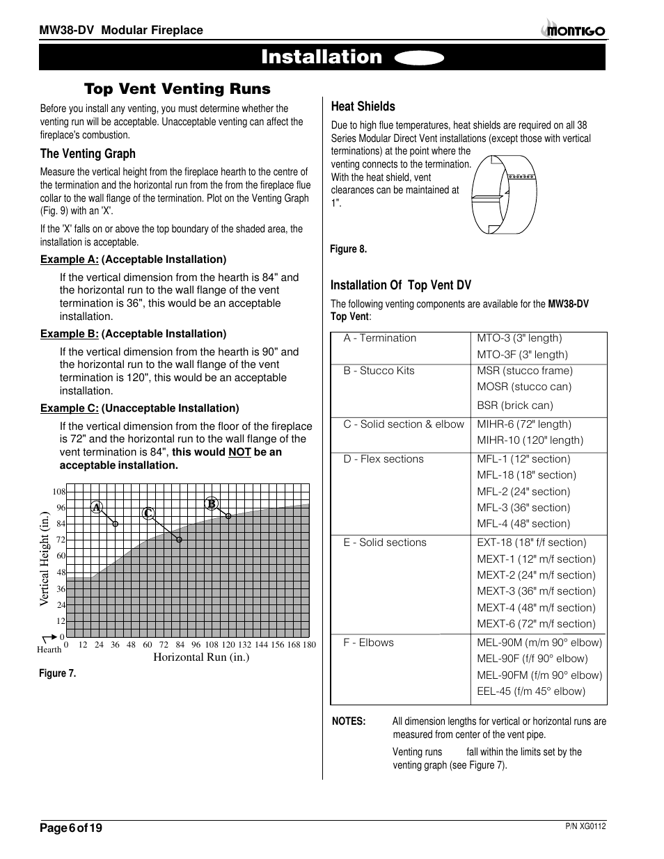 Installation, Top vent venting runs | Montigo MW38 DV User Manual | Page 6 / 21