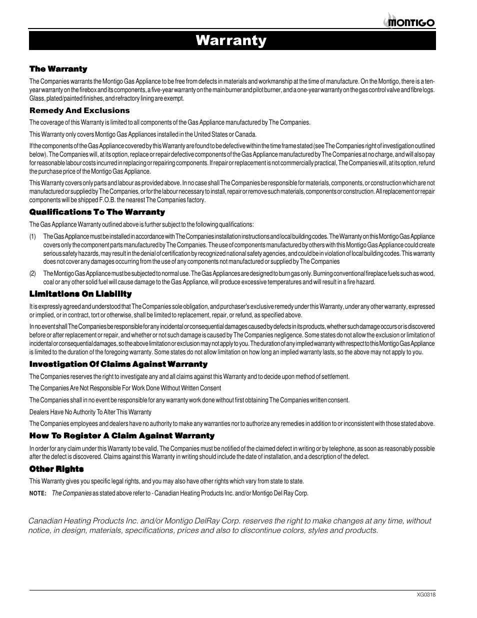 Warranty | Montigo SP28 F2 User Manual | Page 14 / 16