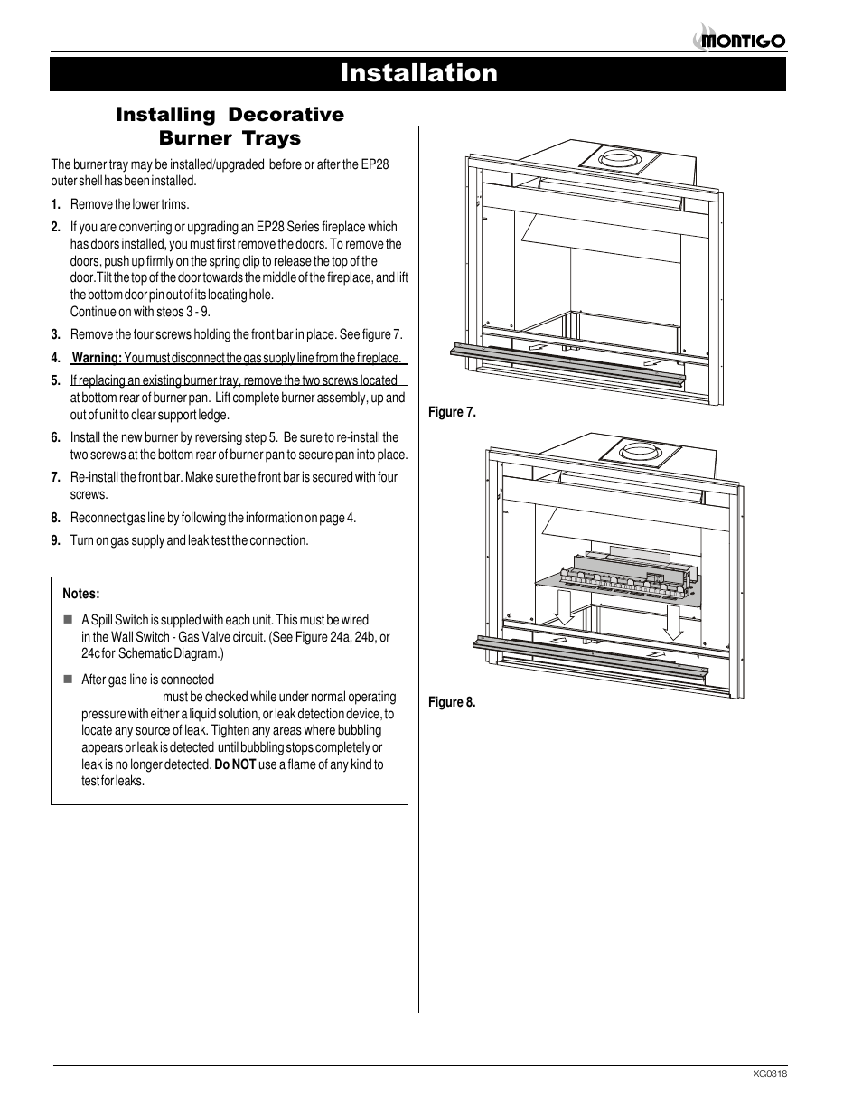 Installation, Installing decorative burner trays | Montigo SP28 F2 User Manual | Page 6 / 16