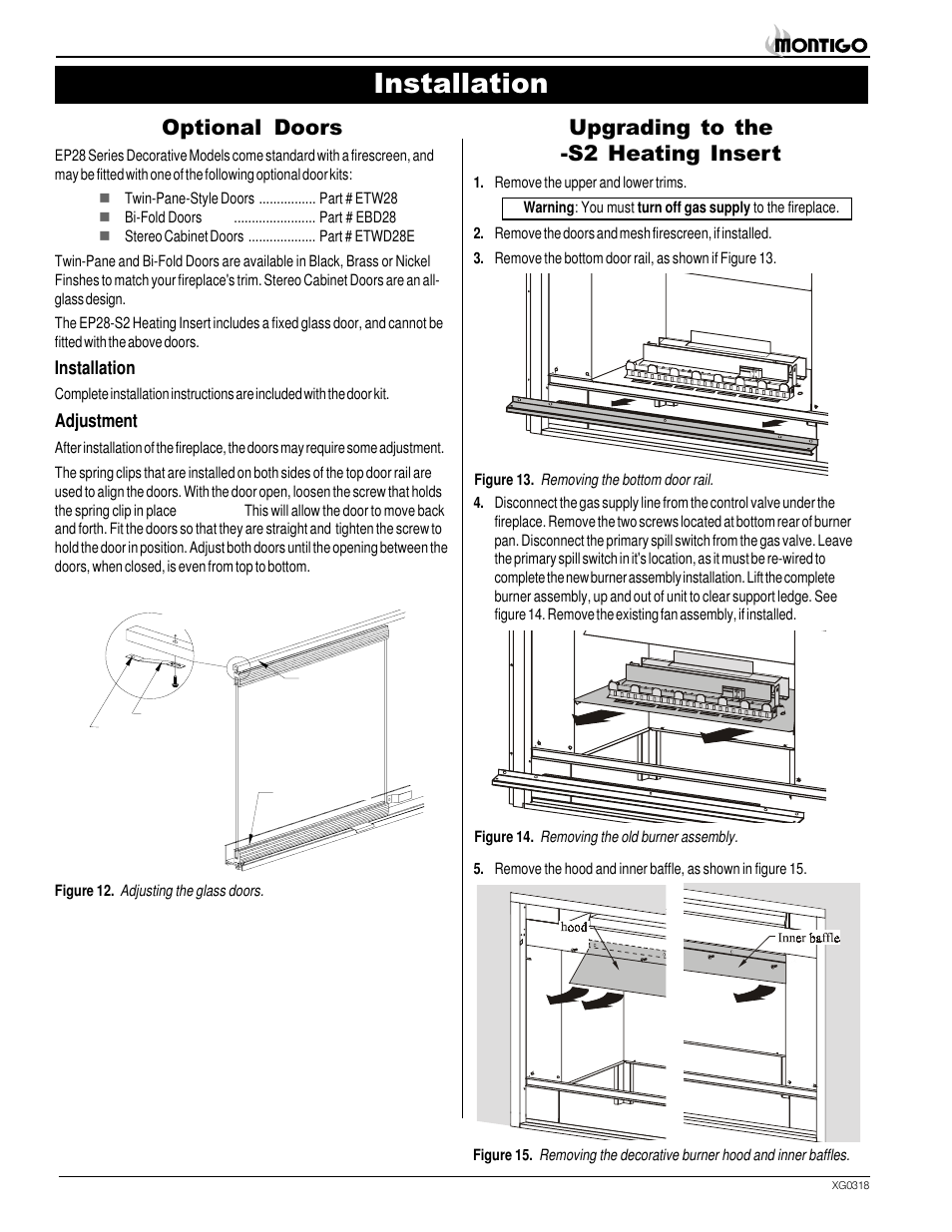 Installation, Optional doors, Upgrading to the -s2 heating insert | Montigo SP28 F2 User Manual | Page 8 / 16