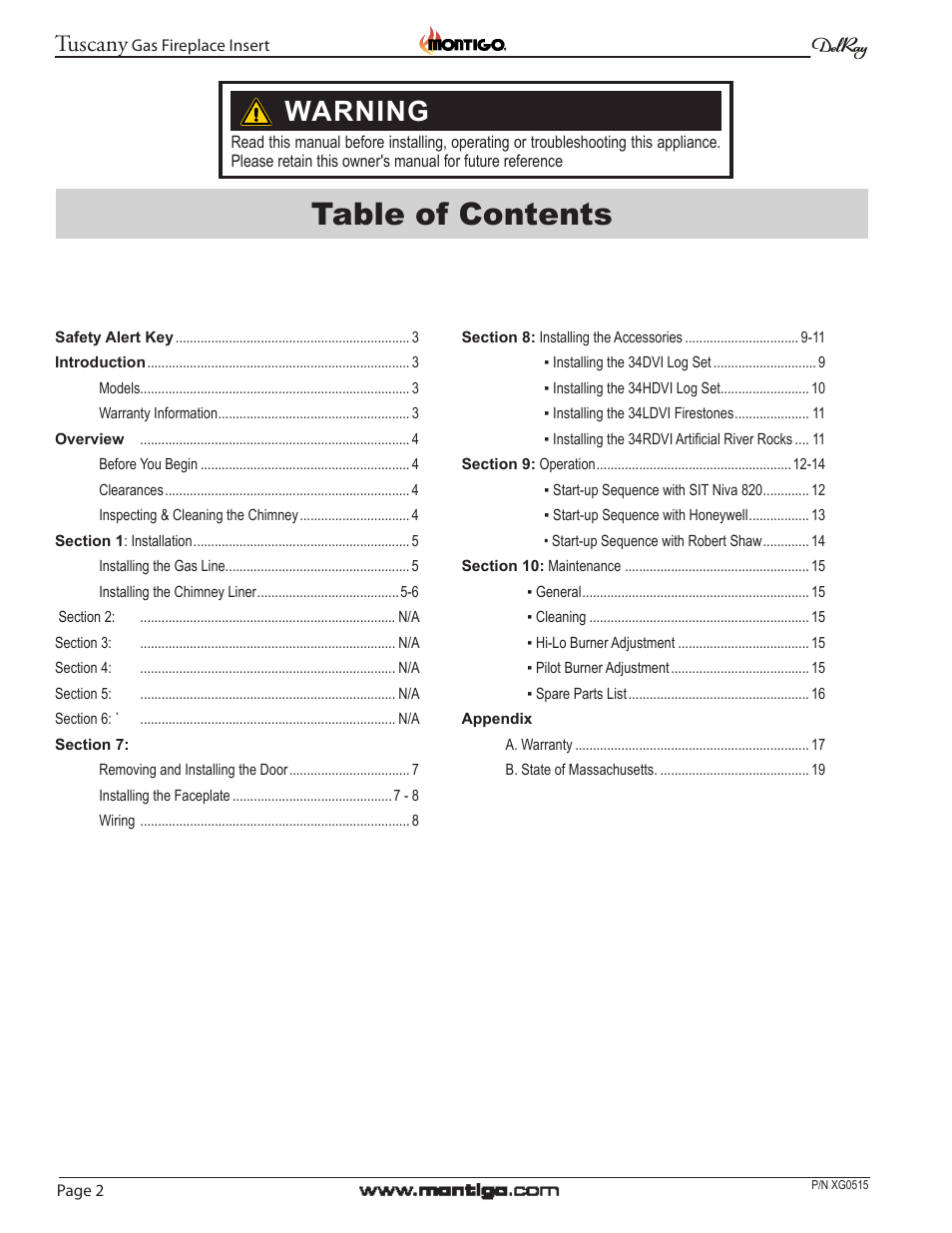 Montigo 34DVI Tuscany User Manual | Page 2 / 20