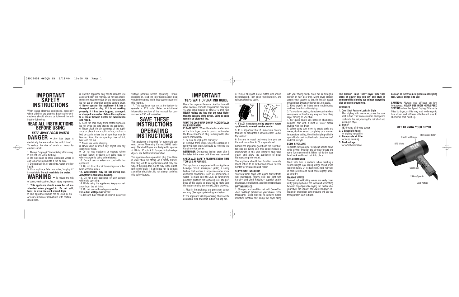 Conair 060QR User Manual | 2 pages