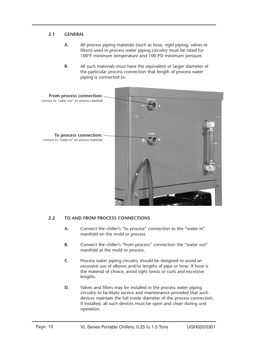 General 2.1, To and from process connections 2.2 | Conair VL Series User Manual | Page 10 / 44