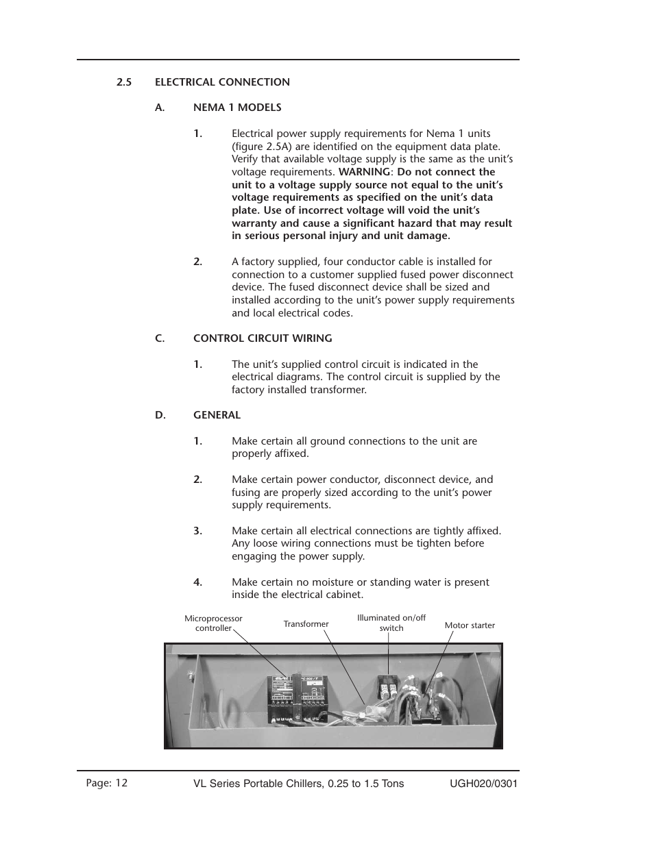 Electrical connection 2.5, Control circuit wiring, General wiring information | Conair VL Series User Manual | Page 12 / 44