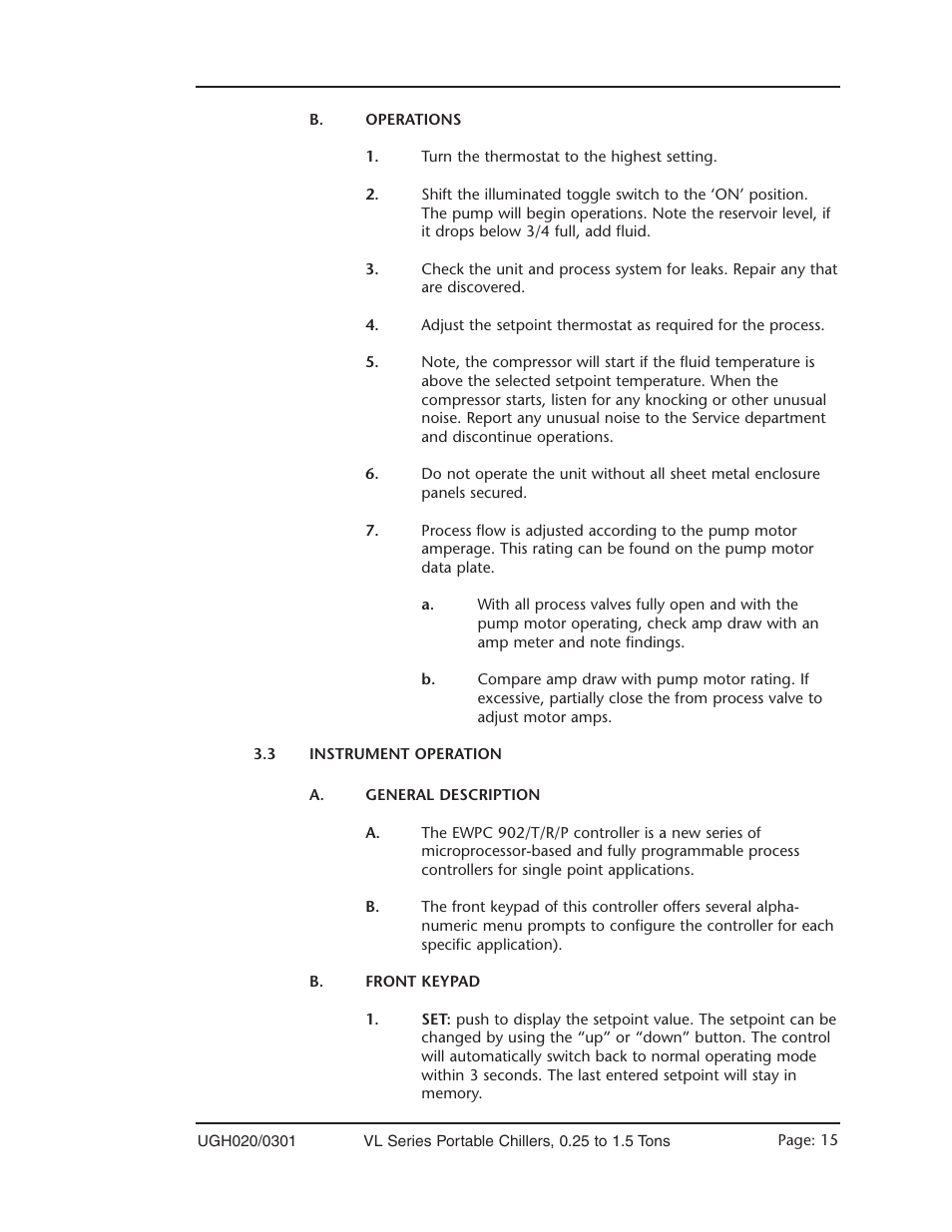 Operations, Instrument operation (control) 3.3 | Conair VL Series User Manual | Page 15 / 44