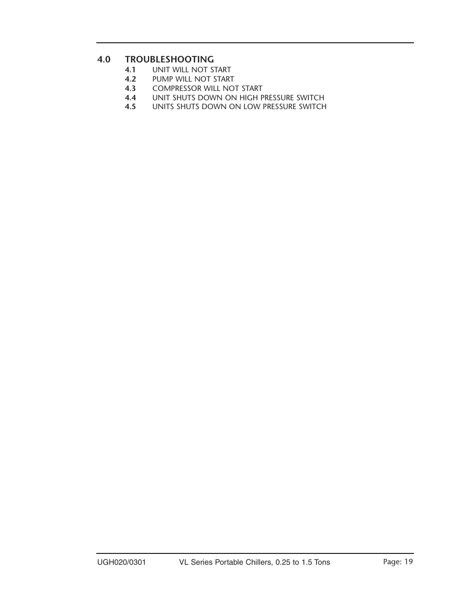 Troubleshooting - section 4 | Conair VL Series User Manual | Page 19 / 44